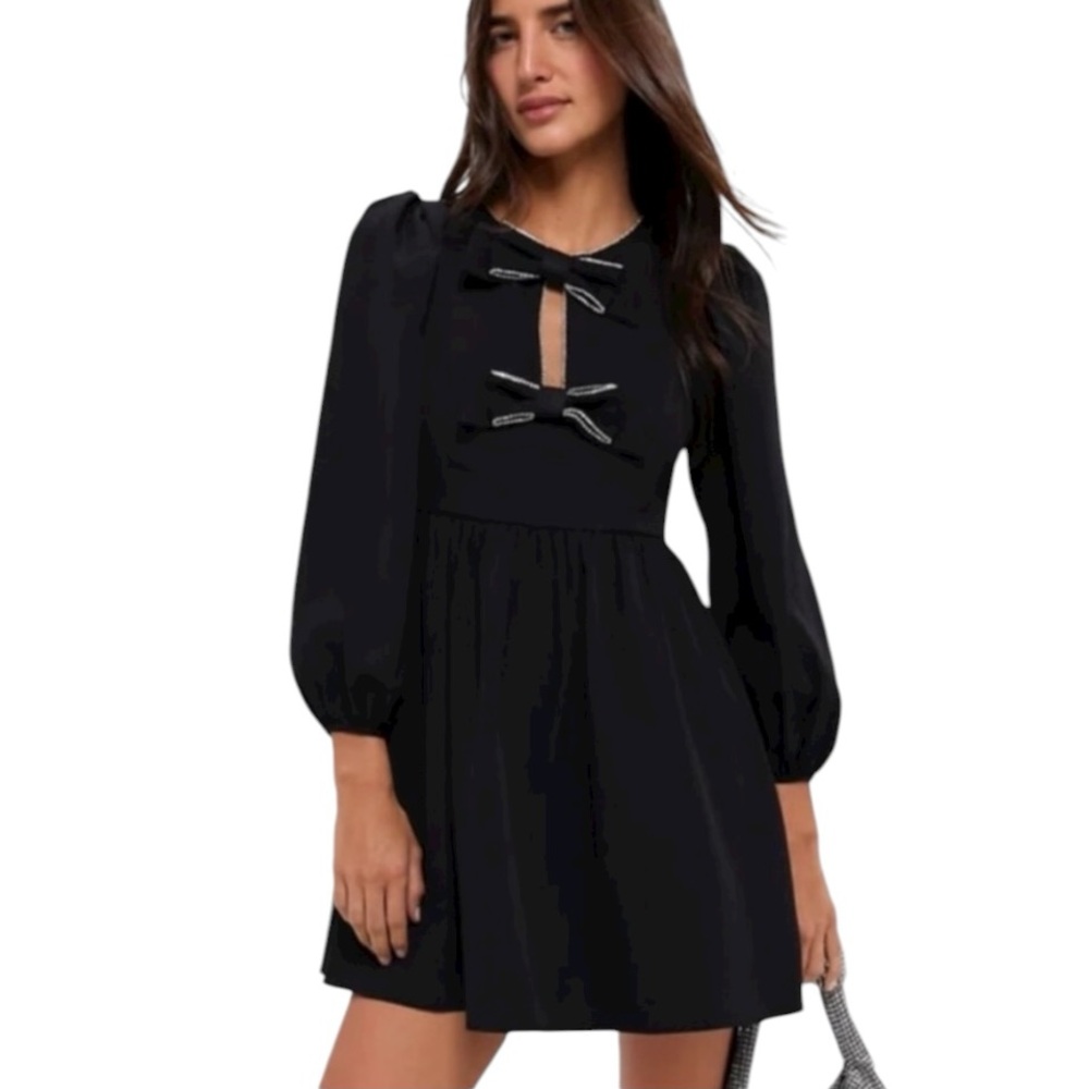 NWT Tuckernuck x Hyacinth House Blair Embellished Rhinestone Bow Mini Dress - L